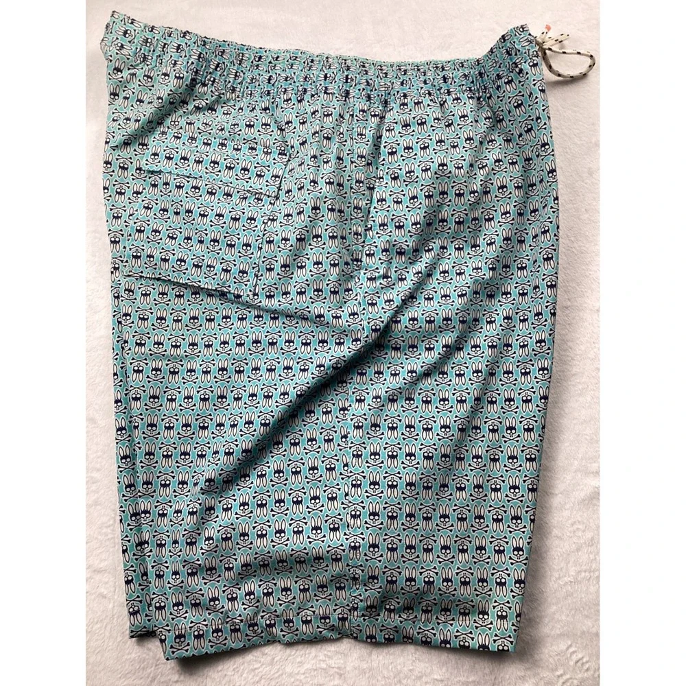 Psycho Bunny Swim Trunks Men 2XLT Blue Bunny Crossbones Print Board Shorts